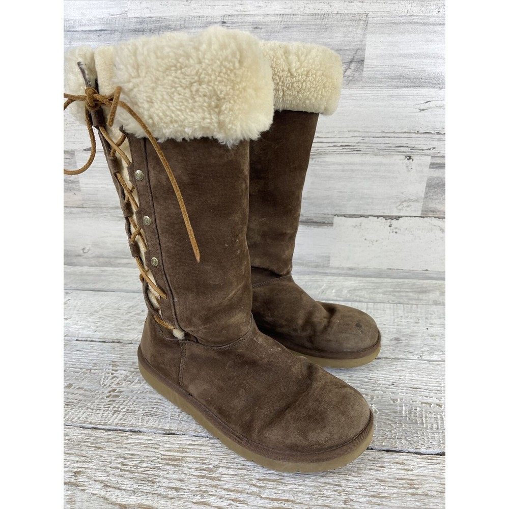 UGG Australia Upside 5163 Brown Suede Sheepskin Lace Up  Boots Women’s Size 10